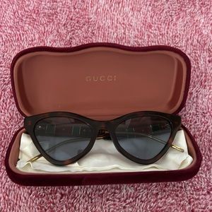 Gucci Sunglasses Cat Eye Women's Havana/Blue Lenses 55mm